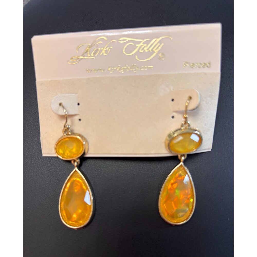 Kirks Folly Vintage Iridescent Opal Orange Crystal Teardrop Pierced Earrings